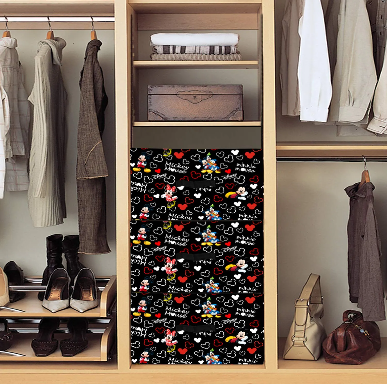 Heart Home Disney Mickey Print Non Woven Fabric 2-Replacement Drawer Storage And Cloth Organizer Unit for Closet (Black)-HHEART16026