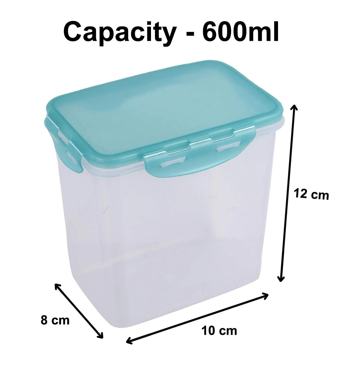 Heart Home klick N Seal 102 Airtight Plastic Square Fridge Food Storage Container (600ml)-Pack of 2 (Green)-KUBMART15677 (HHEART015677)
