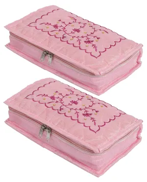 Heart Home Multiuses Embroidery Design Portable Jewellery Organizer With 6 Tranasparent Pockets- Pack of 2 (Pink)