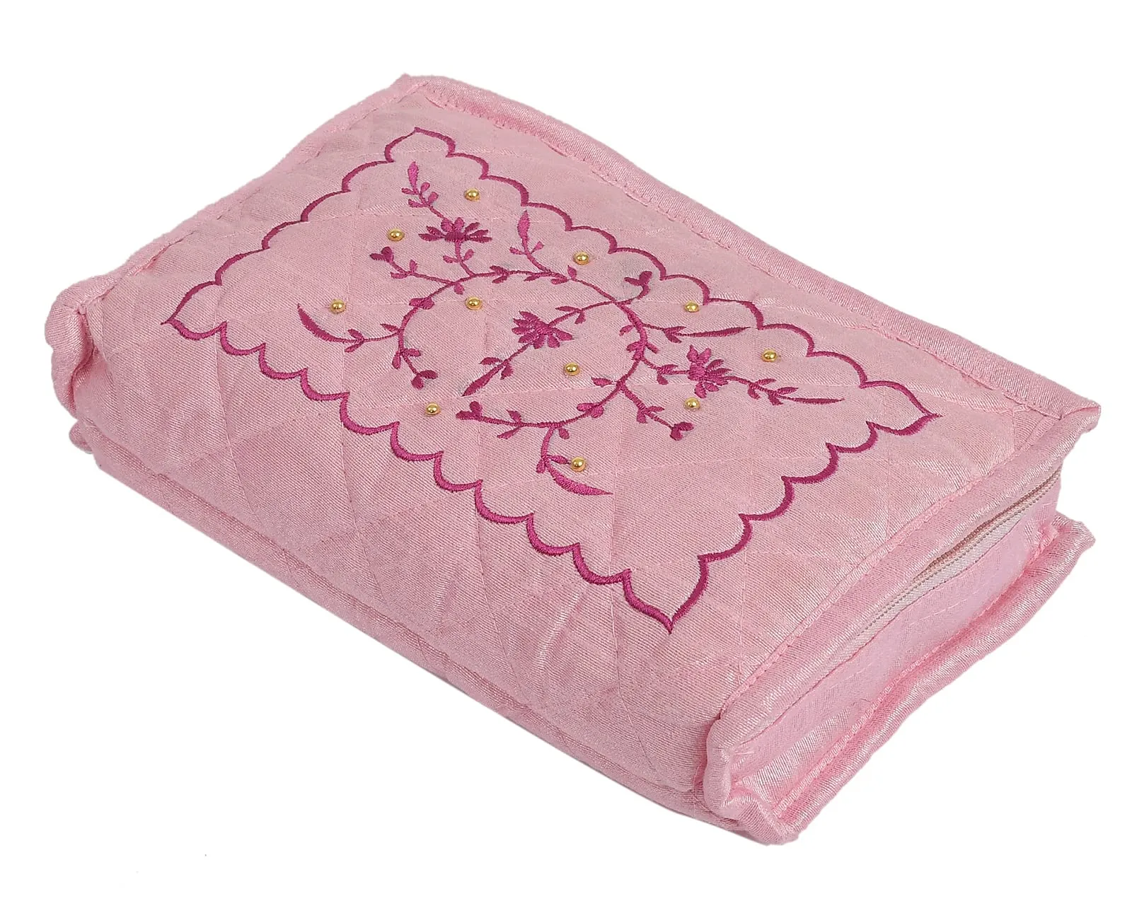 Heart Home Multiuses Embroidery Design Portable Jewellery Organizer With 6 Tranasparent Pockets- Pack of 2 (Pink)