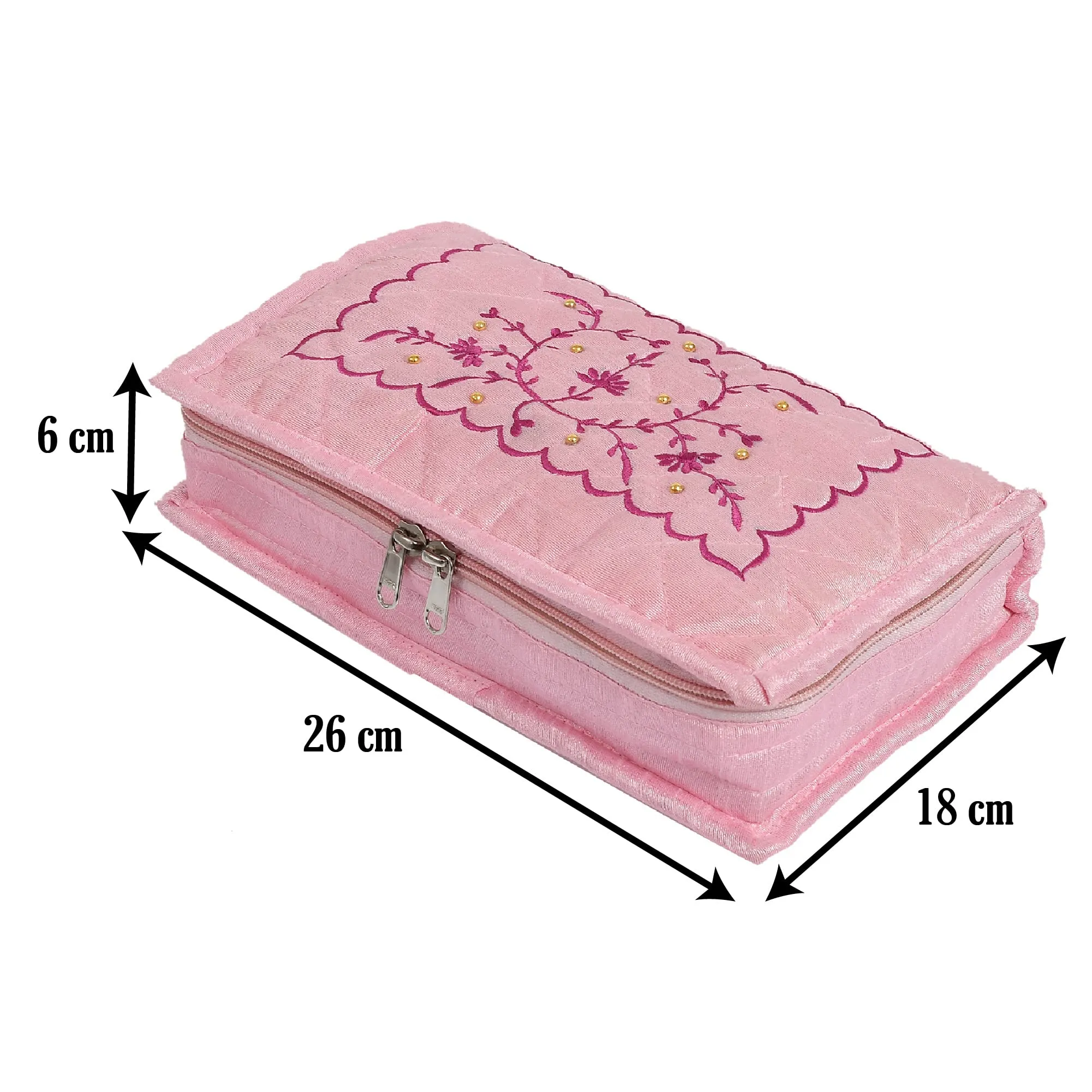 Heart Home Multiuses Embroidery Design Portable Jewellery Organizer With 6 Tranasparent Pockets- Pack of 2 (Pink)