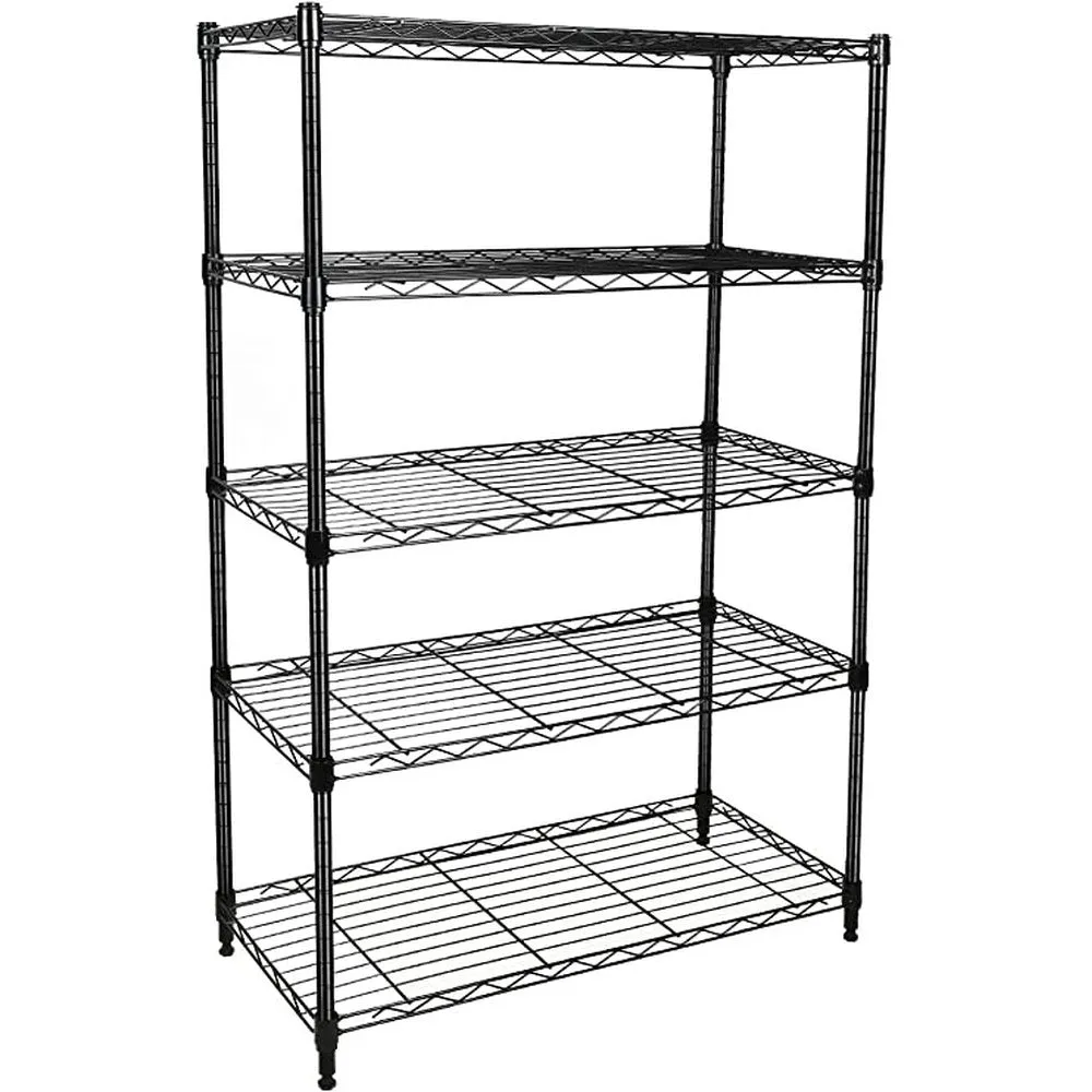 Heavy Duty 5-Shelf Shelving Unit,Plug Version, 29" D x 14" W x 61" H, Black, 5 Tier
