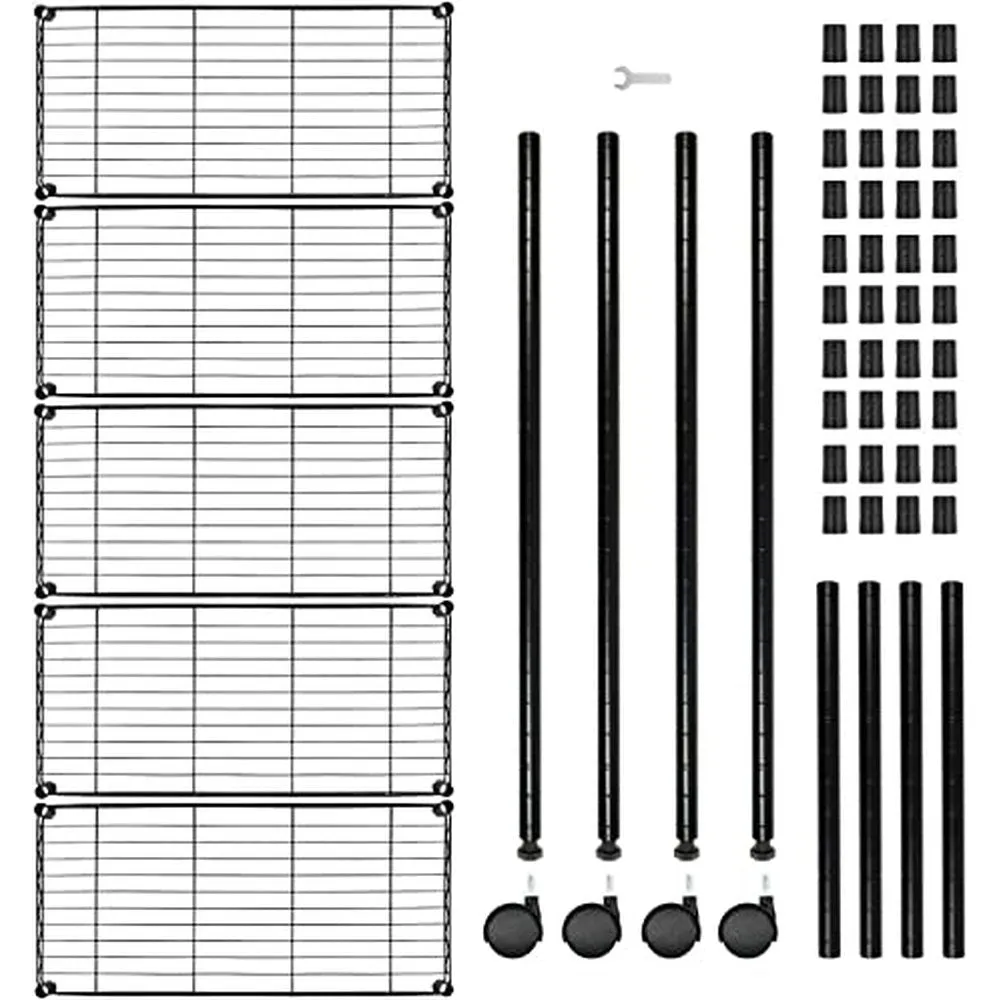 Heavy Duty 5-Shelf Shelving Unit,Plug Version, 29" D x 14" W x 61" H, Black, 5 Tier