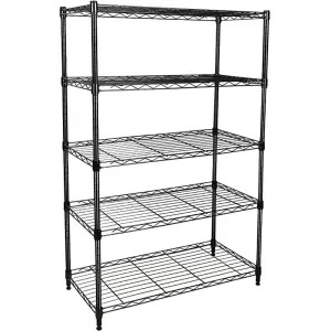 Heavy Duty 5-Shelf Shelving Unit,Plug Version, 29" D x 14" W x 61" H, Black, 5 Tier