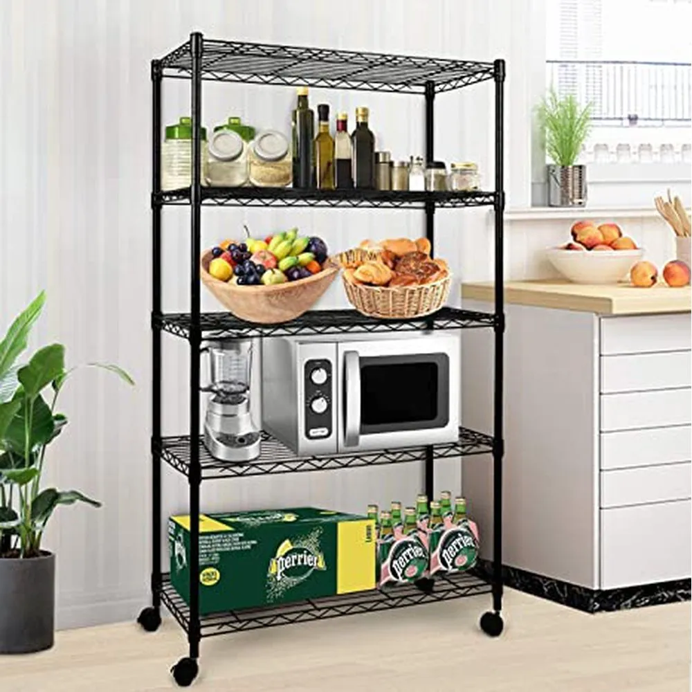 Heavy Duty 5-Shelf Shelving Unit,Plug Version, 29" D x 14" W x 61" H, Black, 5 Tier