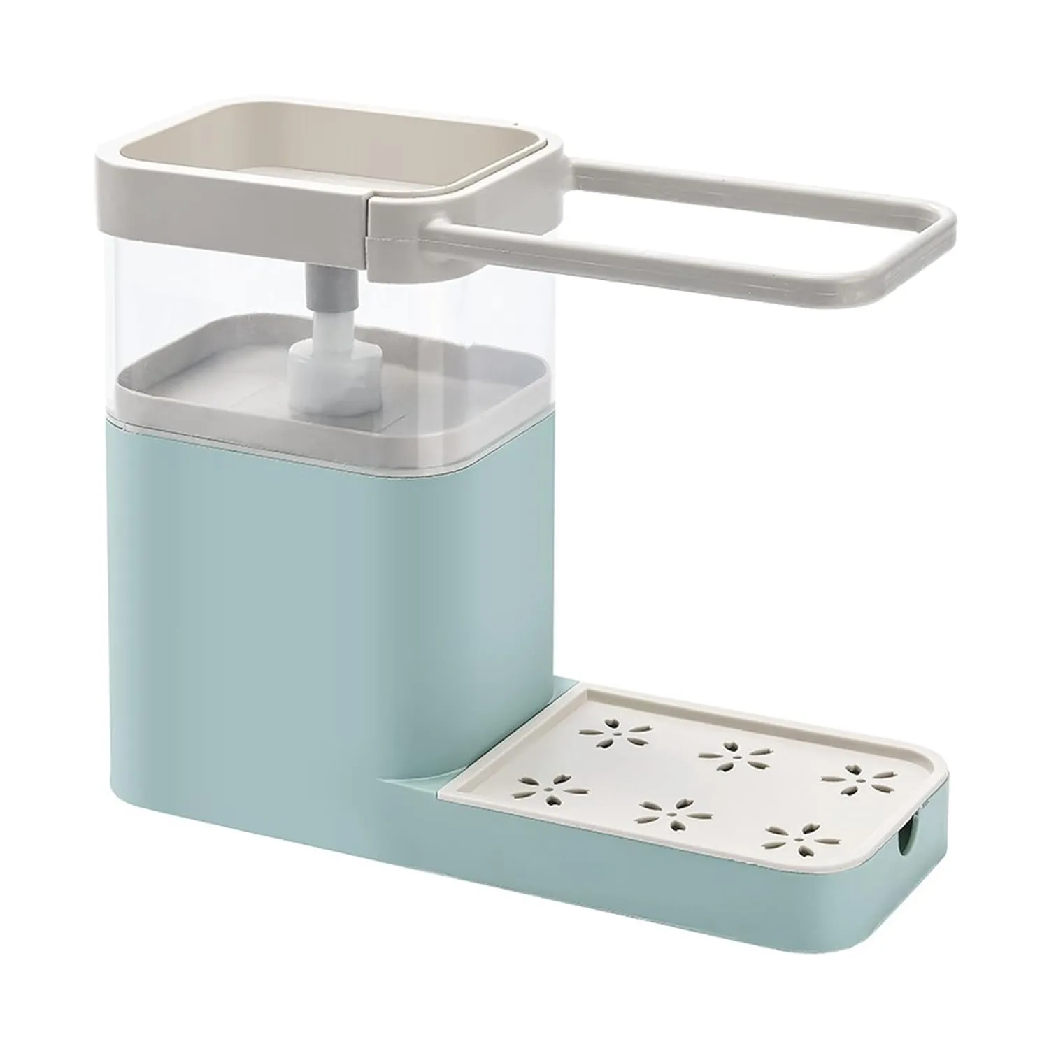 Homestic 3-in-1 Soap Dispenser (800ml) with Sponge Holder & Towel Rack | Multifunctional Kitchen Accessories Items for Home | Non-Fragile | Blue