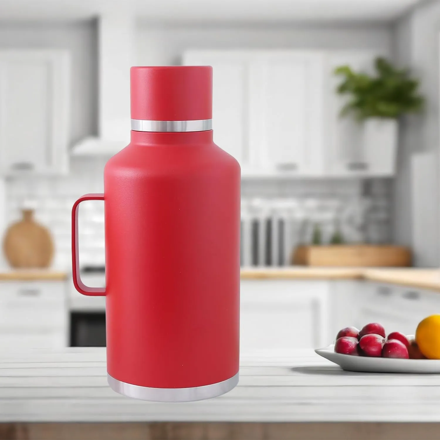 Homestic Vacuum Insulated Water Bottle | Stainless Steel Water Bottle with Handle | Hot & Cold Water Bottle | Leakproof, BPA Free, Rustproof | 2000 ML | Red