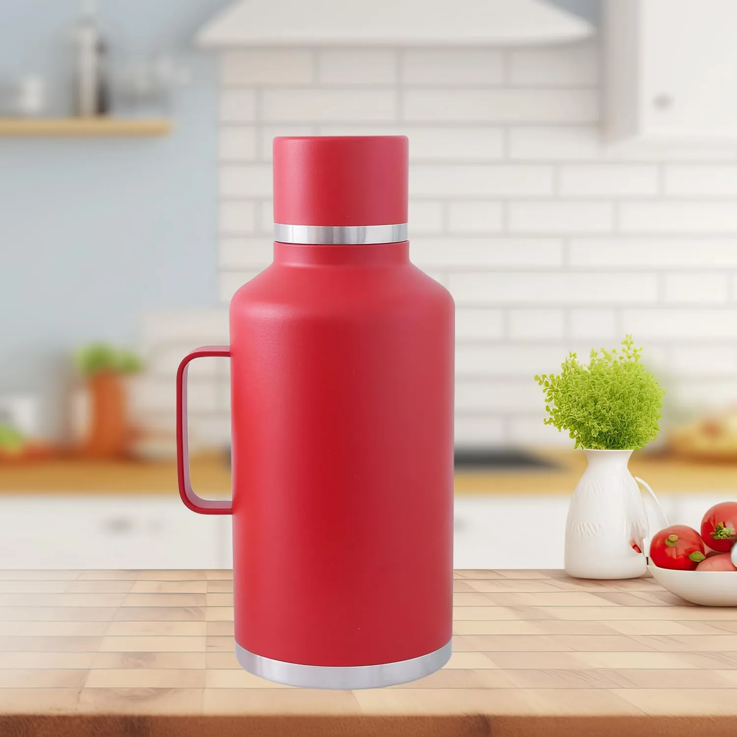 Homestic Vacuum Insulated Water Bottle | Stainless Steel Water Bottle with Handle | Hot & Cold Water Bottle | Leakproof, BPA Free, Rustproof | 2000 ML | Red