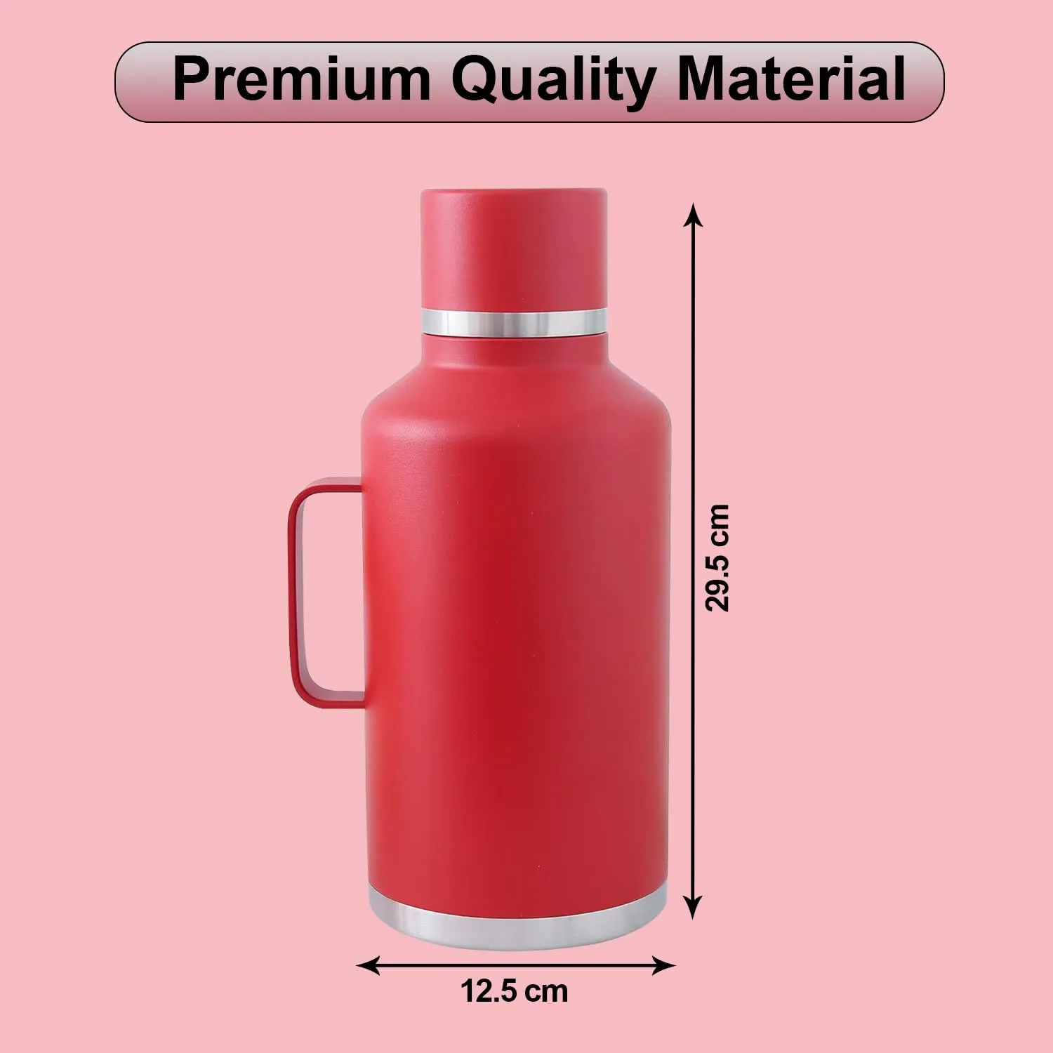Homestic Vacuum Insulated Water Bottle | Stainless Steel Water Bottle with Handle | Hot & Cold Water Bottle | Leakproof, BPA Free, Rustproof | 2000 ML | Red