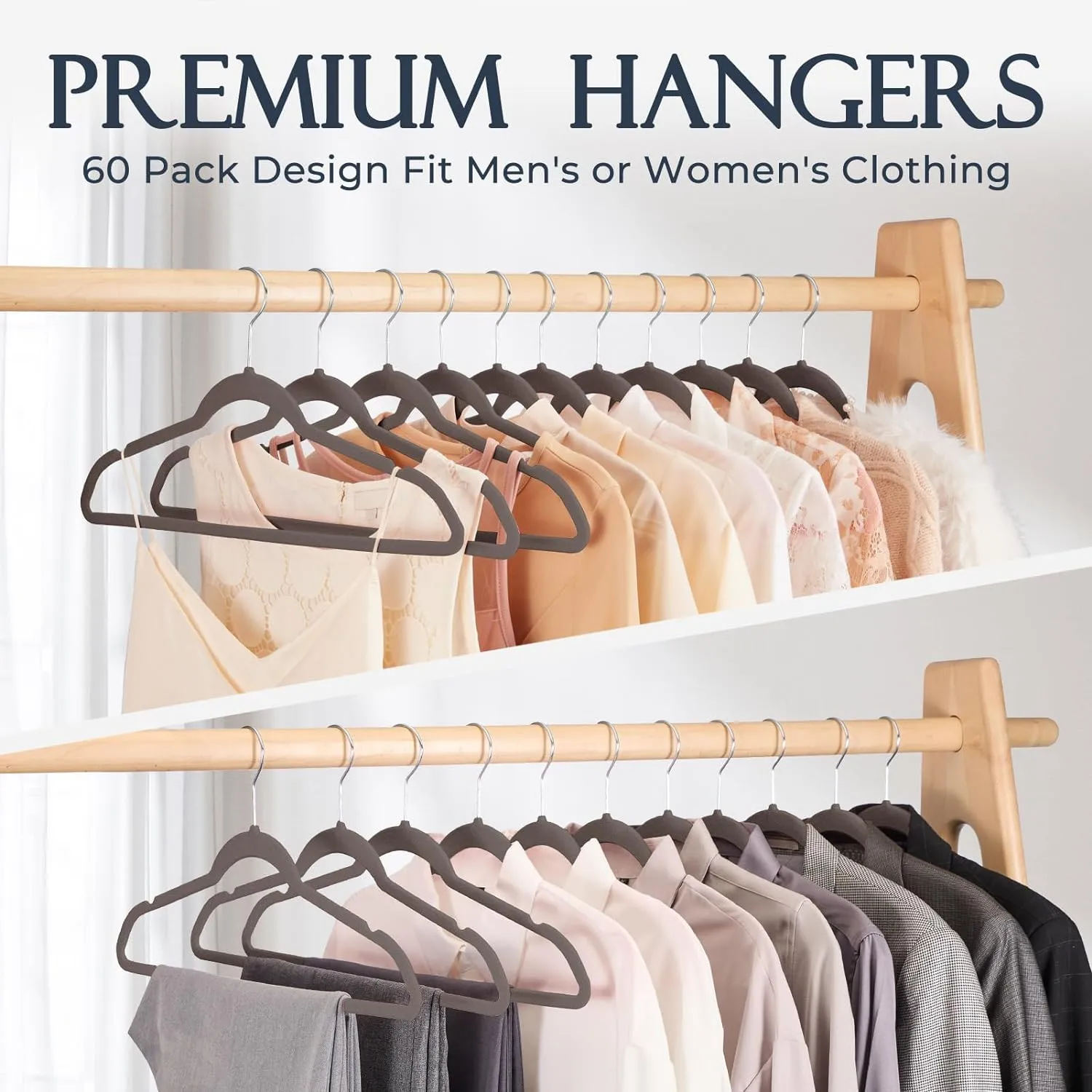 HOUSE DAY 17.5 Inch Silver Hook Velvet Hangers Taupe 60 Pack