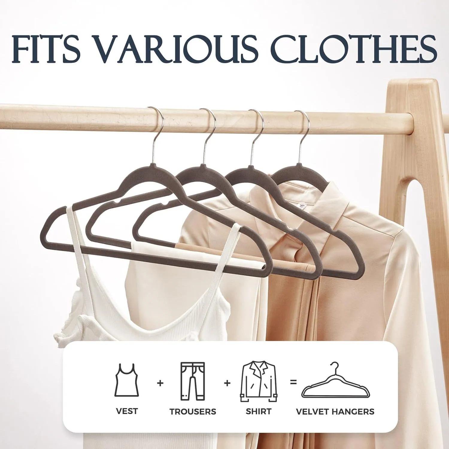 HOUSE DAY 17.5 Inch Silver Hook Velvet Hangers Taupe 60 Pack