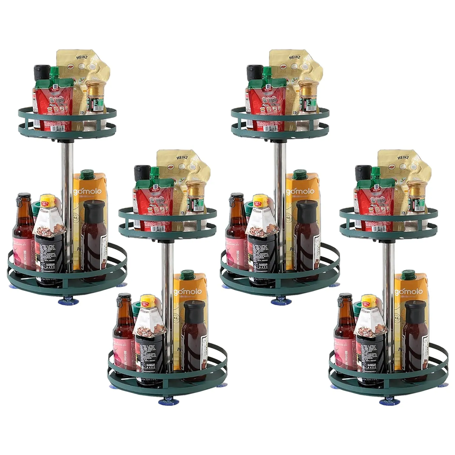 Kuber Industries 2-Layer Rotating Spice Rack|Circular Shelf For Cabinet Countertop|360-Degree Rotable Kitchen Trolley|Fruit Basket Pack of 4 (Dark Green)