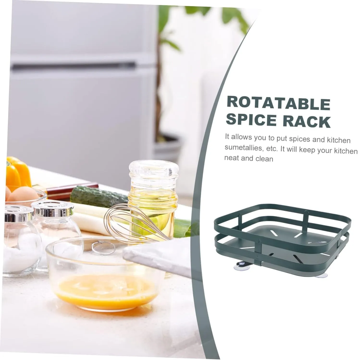 Kuber Industries 2-Layer Rotating Spice Rack|Square Shelf For Cabinet Countertop|360-Degree Rotable Kitchen Trolley|Fruit Basket Pack of 3 (Dark Green)