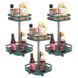 Kuber Industries 2-Layer Rotating Spice Rack|Square Shelf For Cabinet Countertop|360-Degree Rotable Kitchen Trolley|Fruit Basket Pack of 3 (Dark Green)