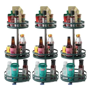 Kuber Industries 3-Layer Rotating Spice Rack|Circular Shelf For Cabinet Countertop|360-Degree Rotable Kitchen Trolley|Fruit Basket Pack of 3 (Dark Green)
