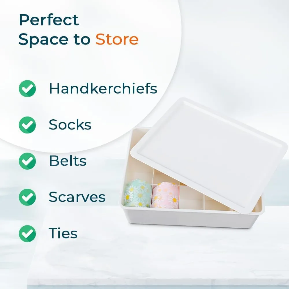 Kuber Industries Cloth Storage Box 10 Compartment with Lid|Wardrobe Organizer For clothes-Pack of 6 (White)