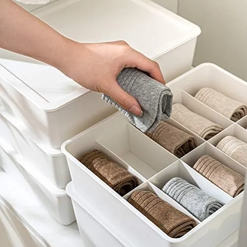 Kuber Industries Cloth Storage Box 10 Compartment with Lid|Wardrobe Organizer For clothes-Pack of 6 (White)