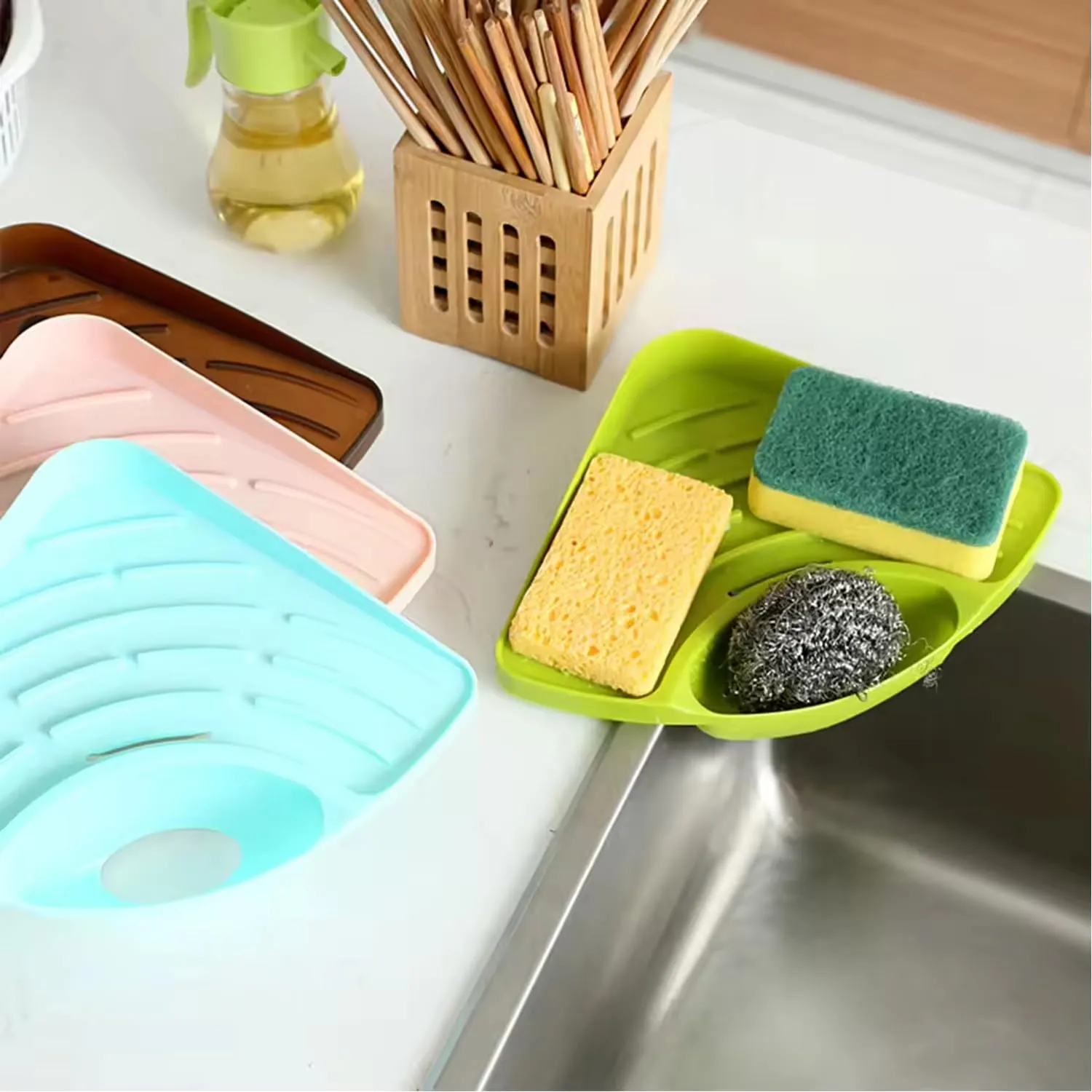 Kuber Industries Pack of 3 Kitchen Sink Stand | Food Strainer Stand for Kitchen | Vegetable-Fruit Drainer Holder | Sink Stopper Shifter for Kitchen | Multipupose Kitchen Sink Stand | TM15007BR | Green