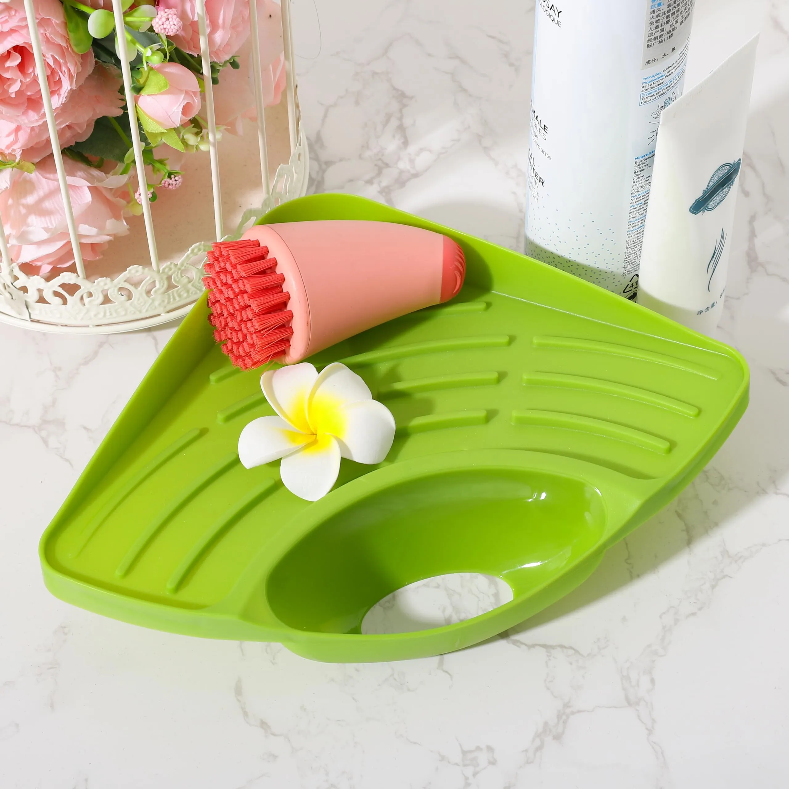 Kuber Industries Pack of 3 Kitchen Sink Stand | Food Strainer Stand for Kitchen | Vegetable-Fruit Drainer Holder | Sink Stopper Shifter for Kitchen | Multipupose Kitchen Sink Stand | TM15007BR | Green