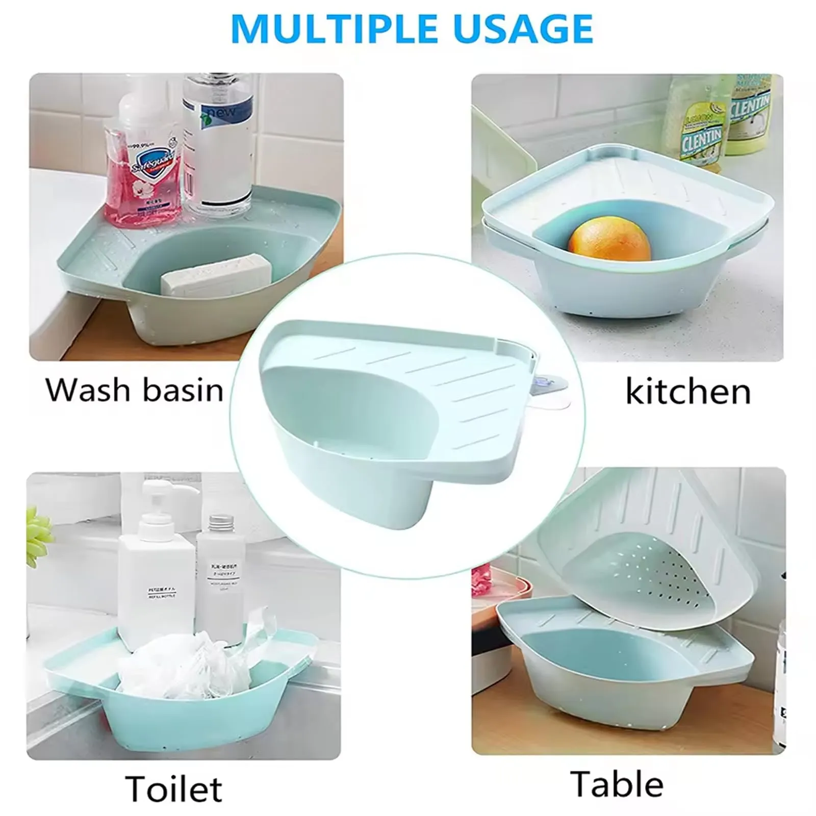 Kuber Industries Pack of 5 Kitchen Sink Stand | Food Strainer Stand for Kitchen | Vegetable-Fruit Drainer Holder | Sink Stopper Shifter for Kitchen | Multipupose Kitchen Sink Stand | TM20002BL | Blue
