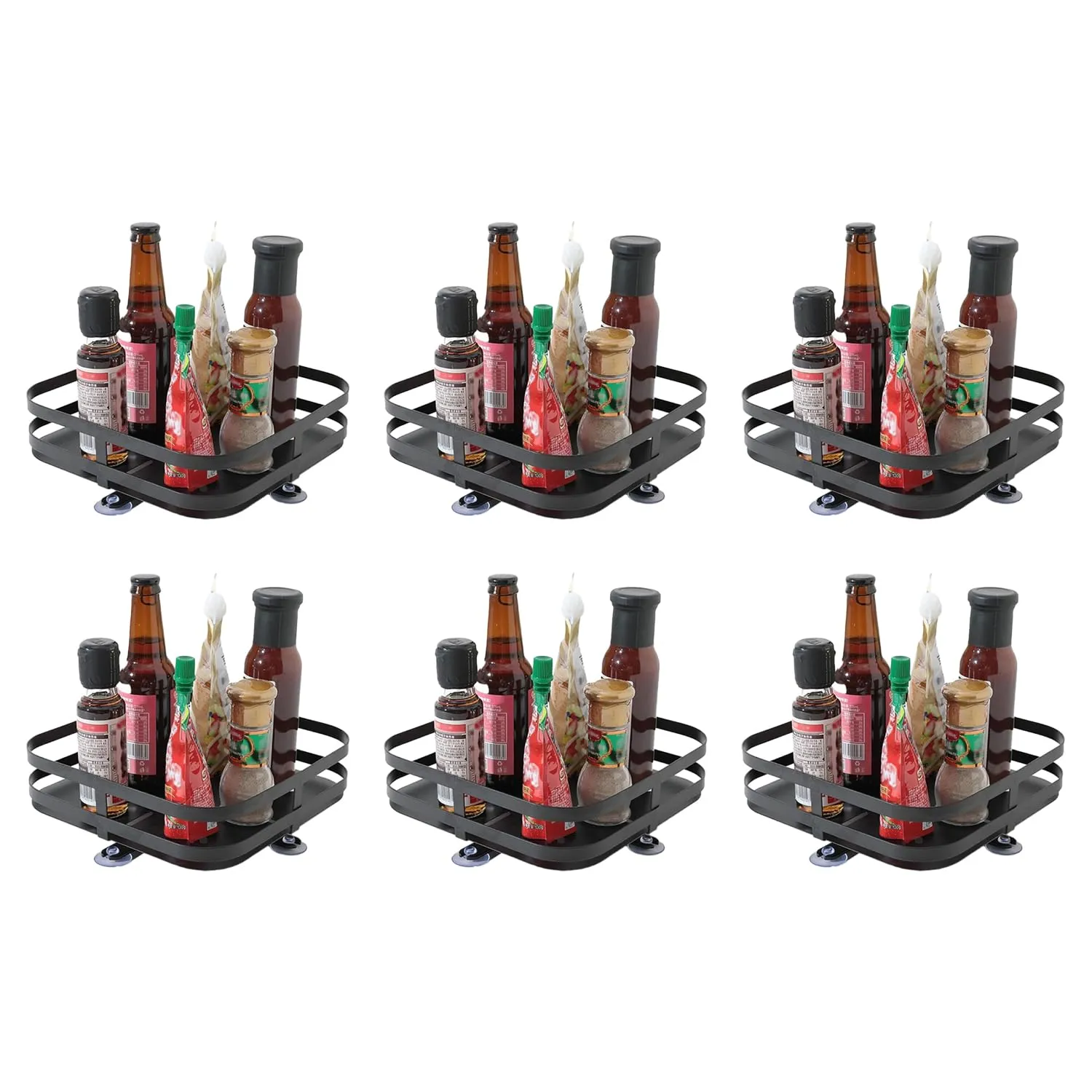 Kuber Industries Rotating Spice Rack|Square Shelf For Cabinet Countertop|360-Degree Rotable Kitchen Trolley|Fruit Basket Pack of 6 (Dark Green)