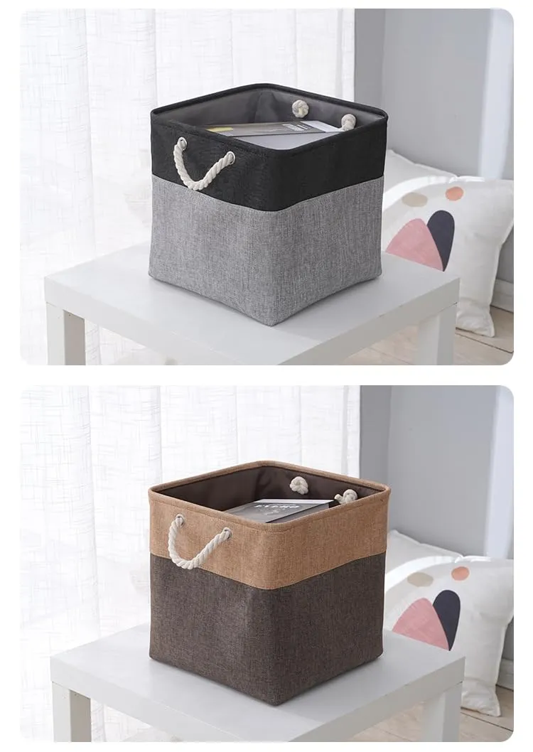 Kuber Industries Sqaure Storage Basket With Handle|Foldable Storage Organizer|Idol For Home D?cor, Storing Toys, Kids Clothes (Black-Grey)