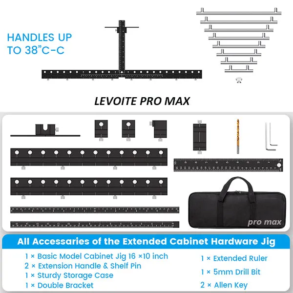 Levoite™ Pro - Pro Max Cabinet Hardware Jig Adjustable Drill Guide