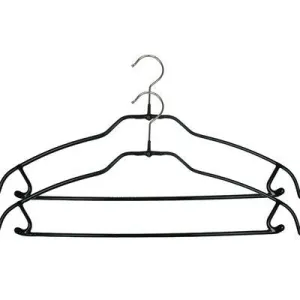 MAWA Reston Lloyd Silhouette Ultra Thin Non-Slip Space Saving 41-FTU Clothes Hanger with Bar and Hooks for Pants and Skirts, Set of 2, Black, Pack of 2
