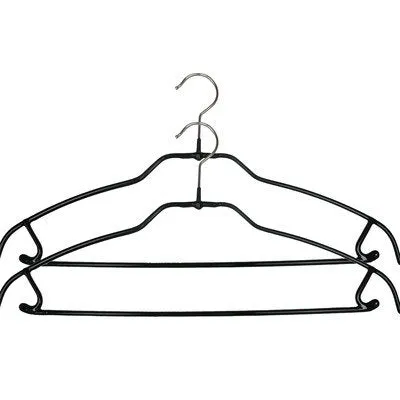 MAWA Reston Lloyd Silhouette Ultra Thin Non-Slip Space Saving 41-FTU Clothes Hanger with Bar and Hooks for Pants and Skirts, Set of 2, Black, Pack of 2