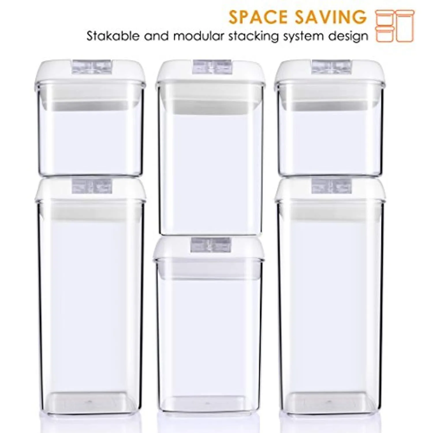 ME.FAN Air-Tight Food Storage Container Set - 6-Piece Set - Durable Plastic - BPA Free - Clear Containers with White Lids