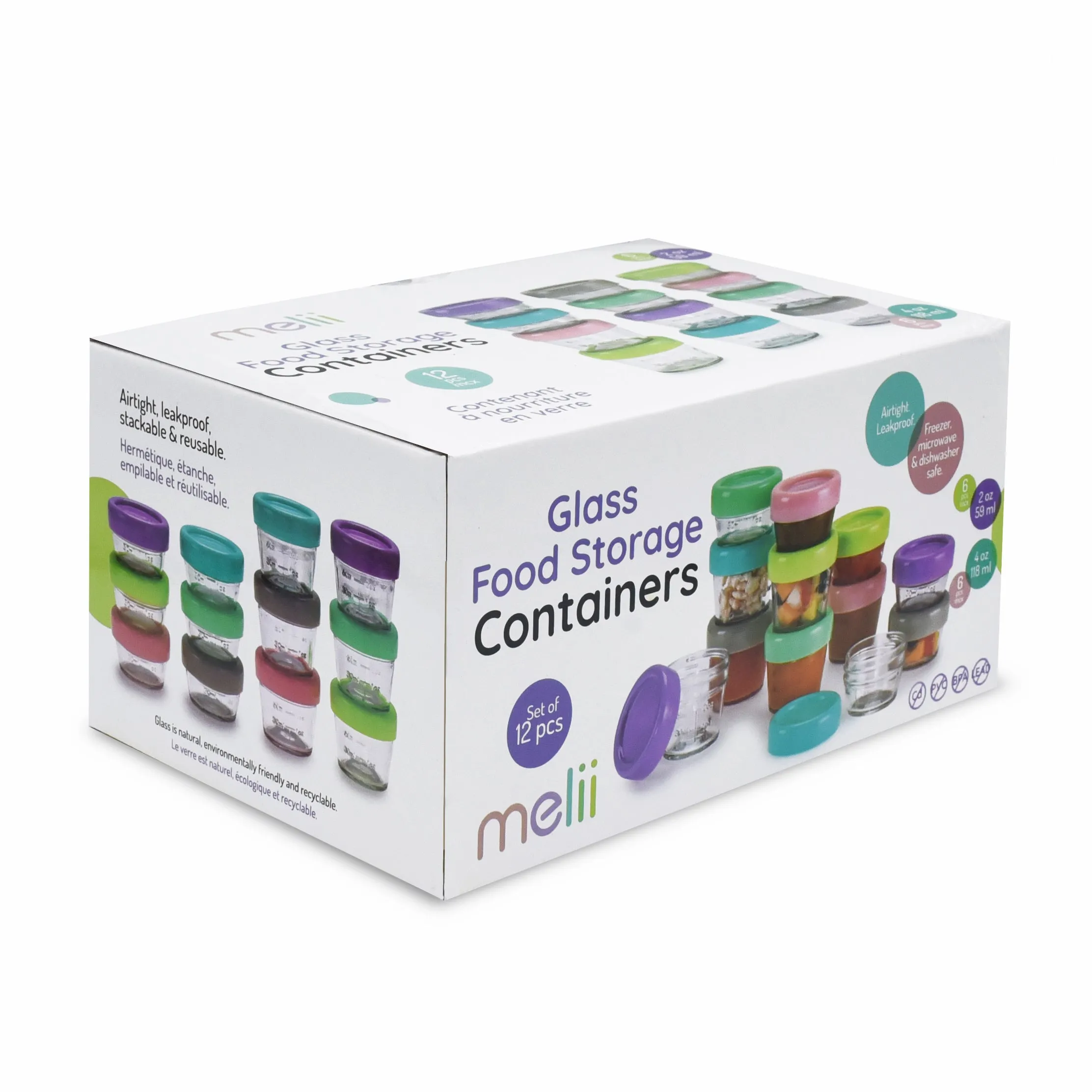 melii Glass Baby Food Containers - Airtight, Leakproof, Storage for Babies, Toddlers, Kids – BPA Free, Microwave & Freezer Safe - Set of 12, (6 x 4oz   6 x 2oz)  with Easy Open Lids