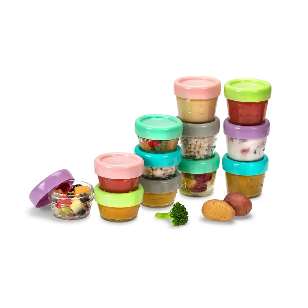 melii Glass Baby Food Containers - Airtight, Leakproof, Storage for Babies, Toddlers, Kids – BPA Free, Microwave & Freezer Safe - Set of 12, (6 x 4oz   6 x 2oz)  with Easy Open Lids