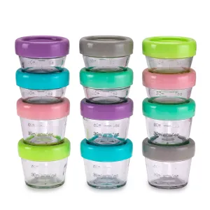 melii Glass Baby Food Containers - Airtight, Leakproof, Storage for Babies, Toddlers, Kids – BPA Free, Microwave & Freezer Safe - Set of 12, (6 x 4oz   6 x 2oz)  with Easy Open Lids