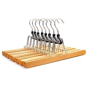 meqution Wood Pants Skirt Hanger,Natural Solid Wooden Collection Slack Hangers with Anti-Rust Hook for Skirts, Pants, Jeans, Slacks, Shorts,Natural Finish(Set of 8)