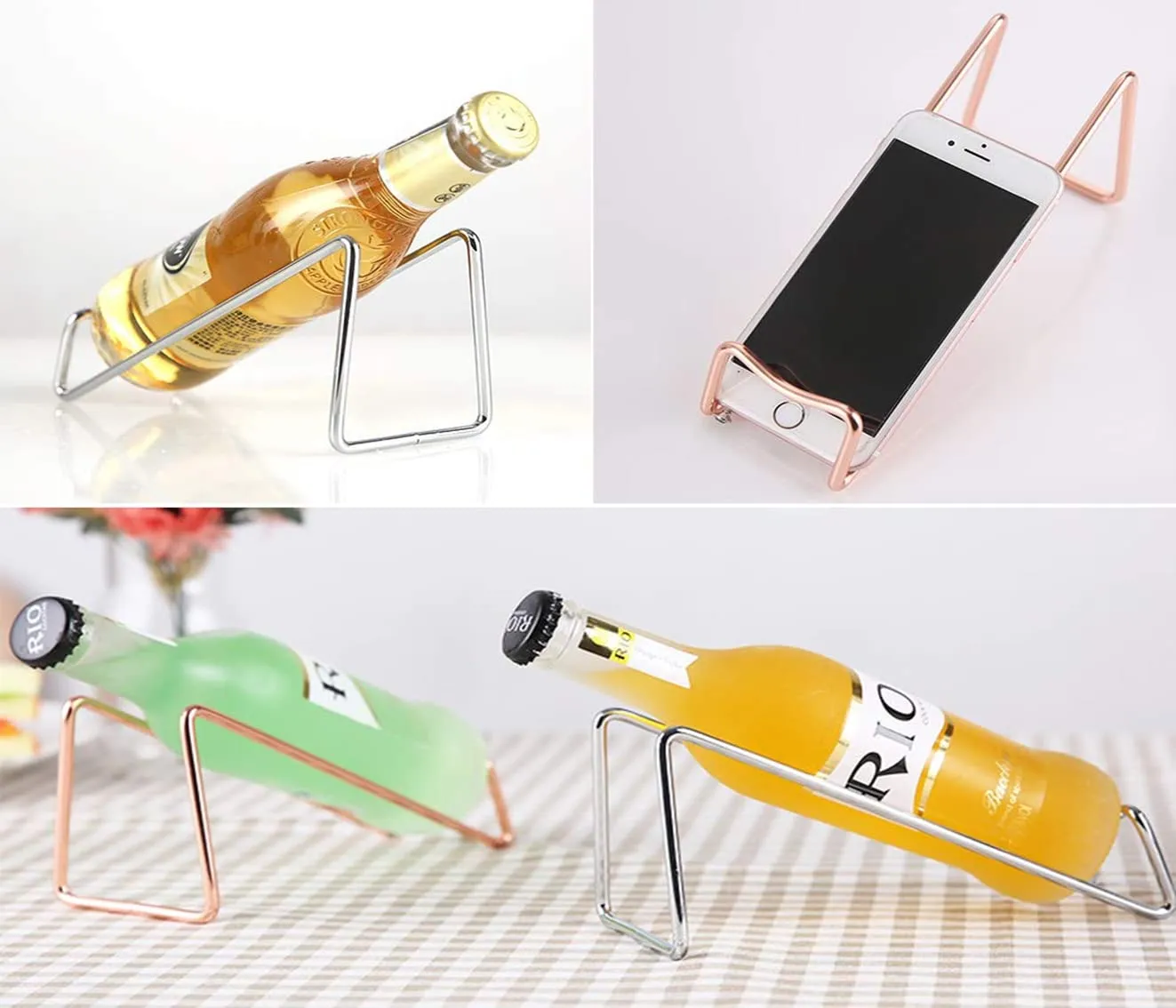 METALLIC ROSE GOLD TABLETOP SINGLE BOTTLE WINE RACK MINIMALIST DISPLAY RACK WINE BOTTLE HOLDER - PACK OF 1