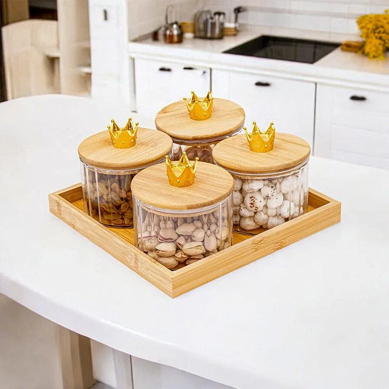 Nia Airtight Dry Fruit Jar With Tray - Set Of Five