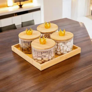 Nia Airtight Dry Fruit Jar With Tray - Set Of Five
