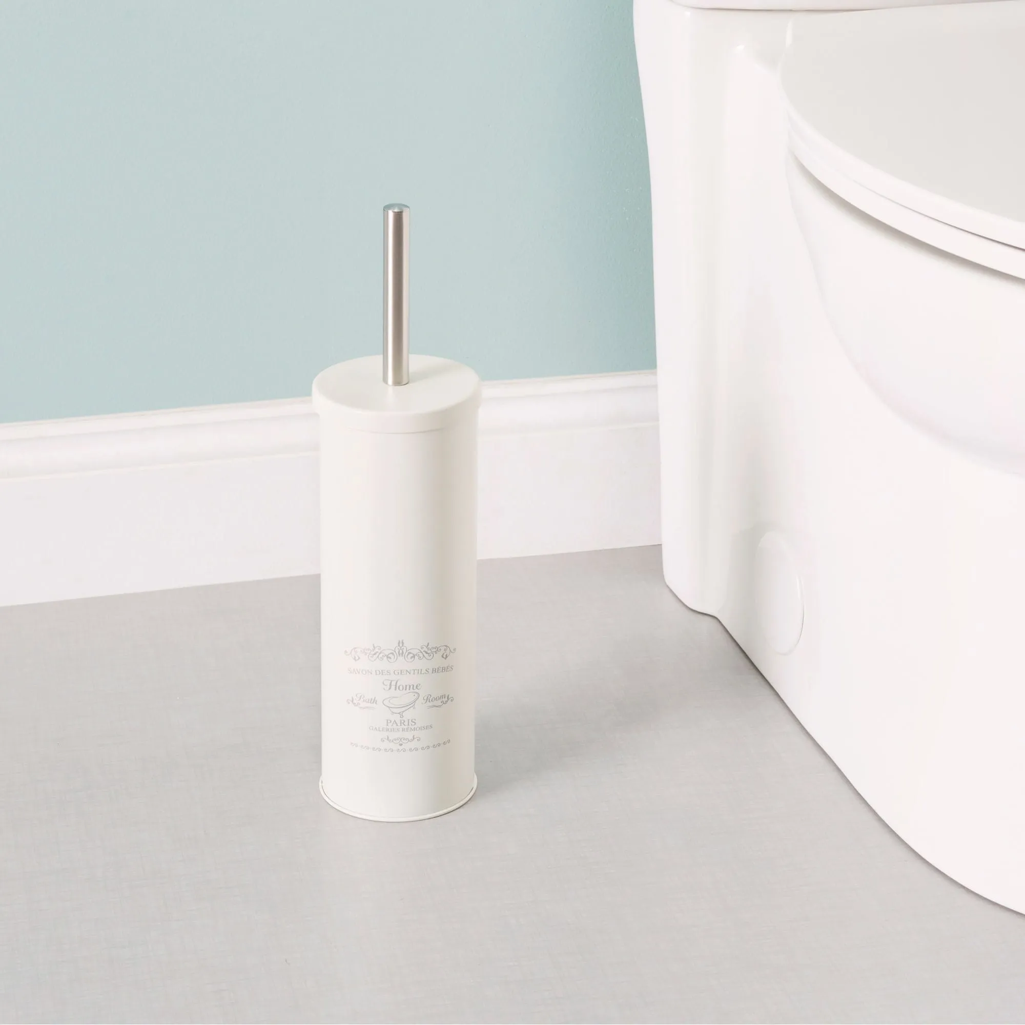 Paris Collection Savon Des Gentil Series Hide-Away and Splash Proof Toilet Brush with Hygienic Holder, Cream