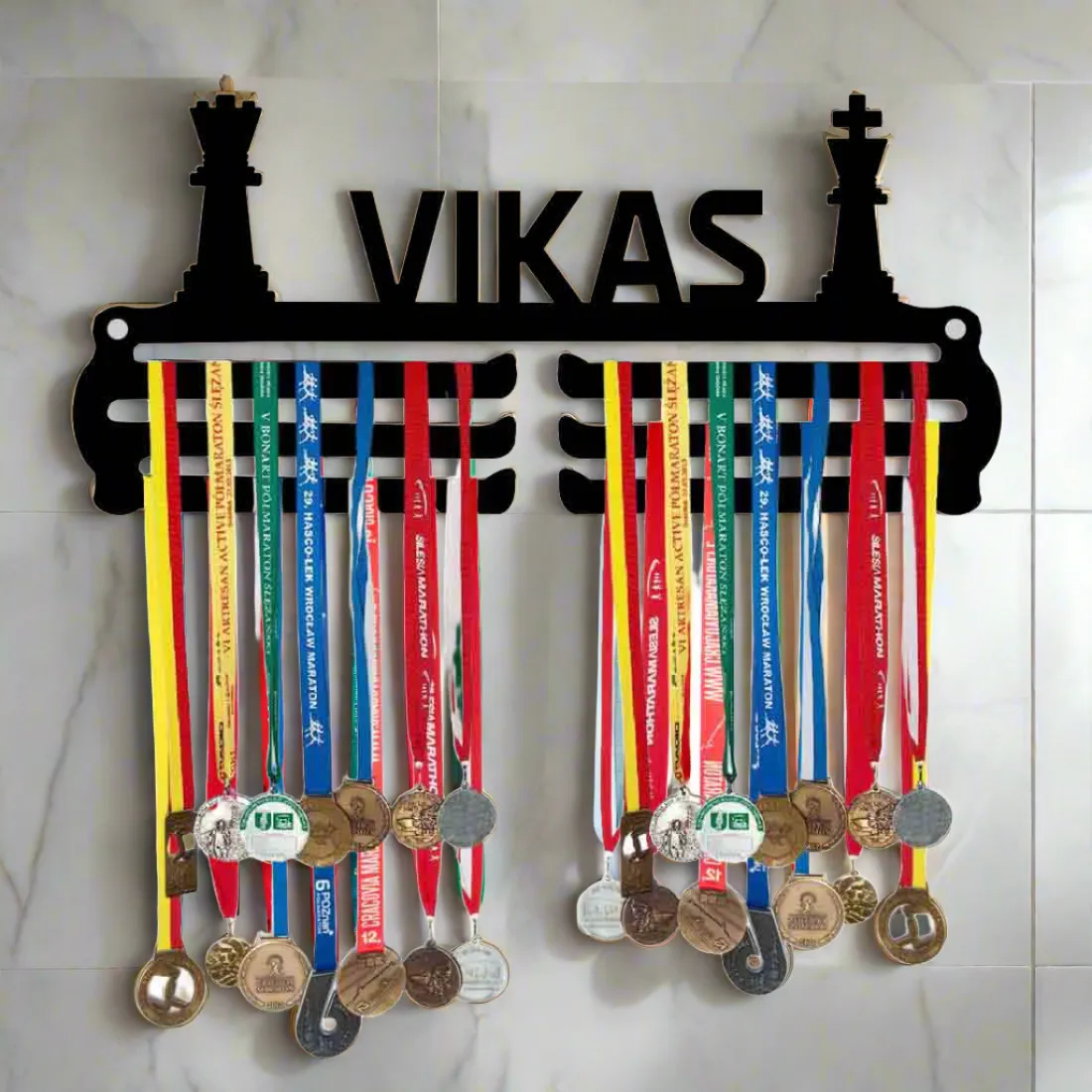 Personalized Wall-Mounted Medal Hanging Stand - Chess Medal Organizer