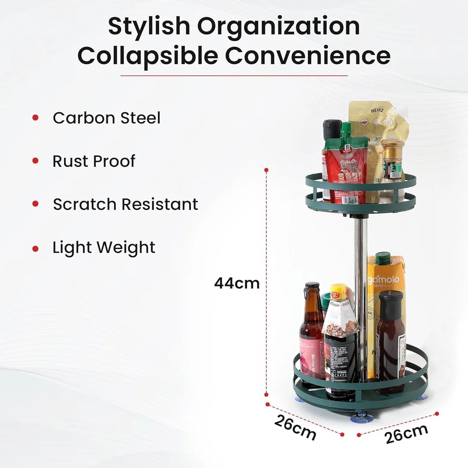 Plantex 2-Layer Rotating Spice Rack|Circular Shelf For Cabinet Countertop|360-Degree Rotable Kitchen Trolley|Fruit Basket (Dark Green)