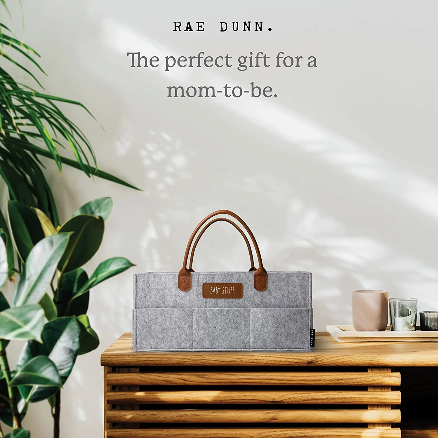 Rae Dunn Baby Caddy Organizer with Faux Leather Handles