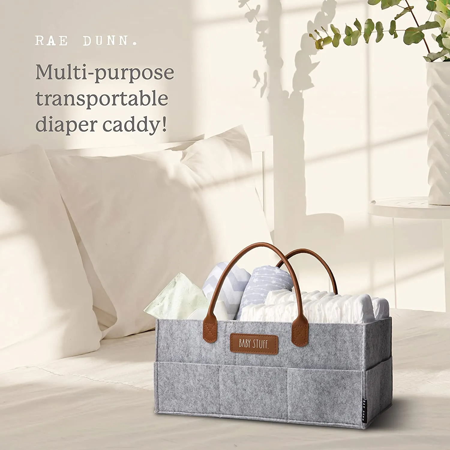 Rae Dunn Baby Caddy Organizer with Faux Leather Handles