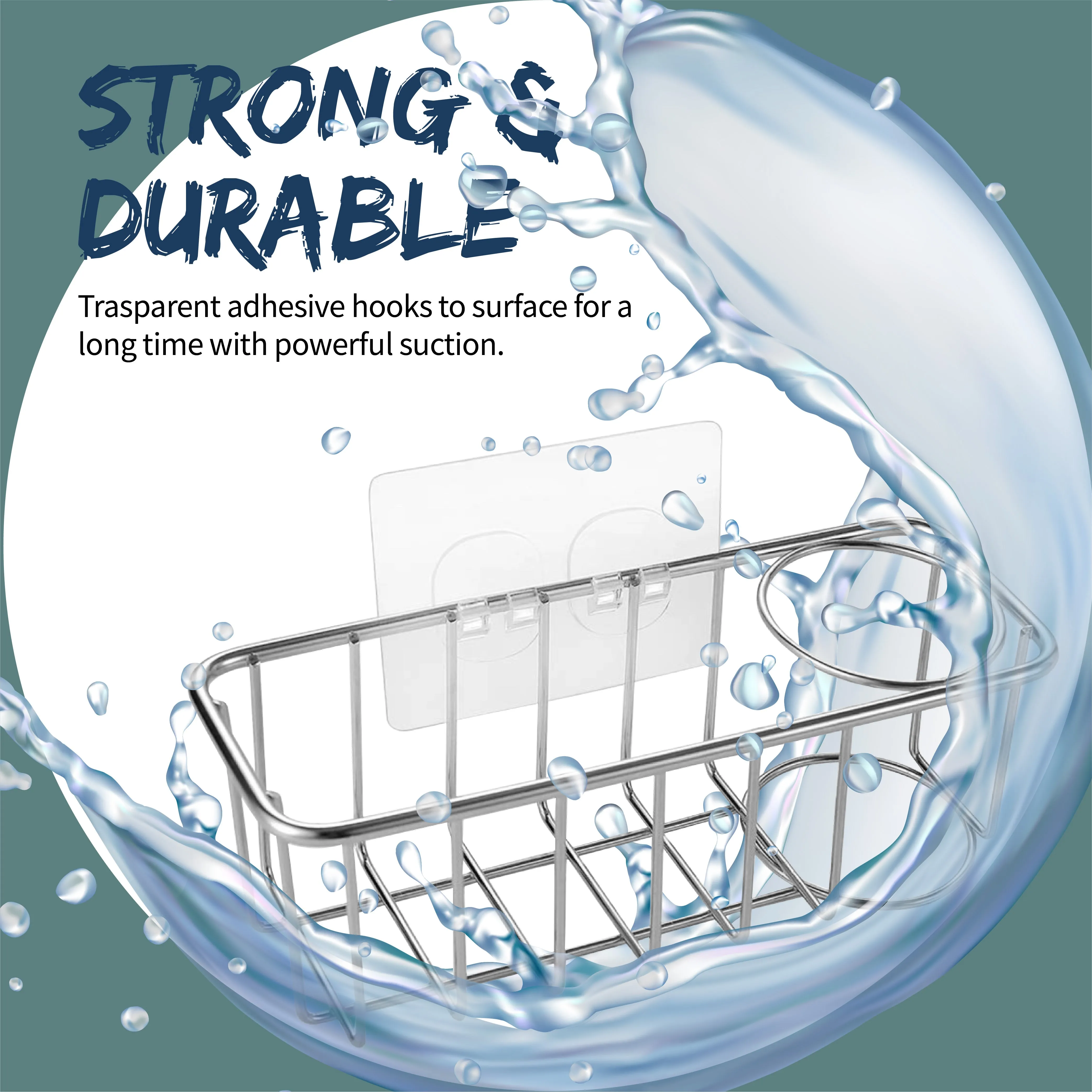 Stainless Steel Kitchen Sink Caddy Organizer With Brush DishCloth & Sponge Scrub Pad With Self Adhesive Hooks Over The Sink Drying Basket Rack- 4 in 1