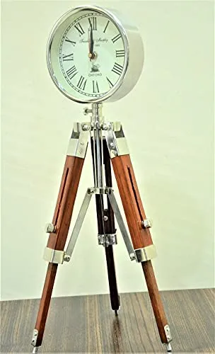 The King Decor Wooden Table Clock Wooden Table Clock Table & Floor Standing Roman Number Clock 18 Inch with Adjustable Tripod Stand