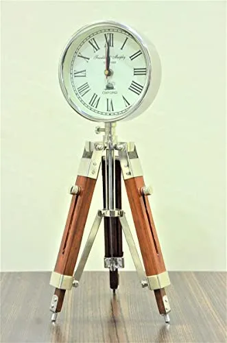 The King Decor Wooden Table Clock Wooden Table Clock Table & Floor Standing Roman Number Clock 18 Inch with Adjustable Tripod Stand