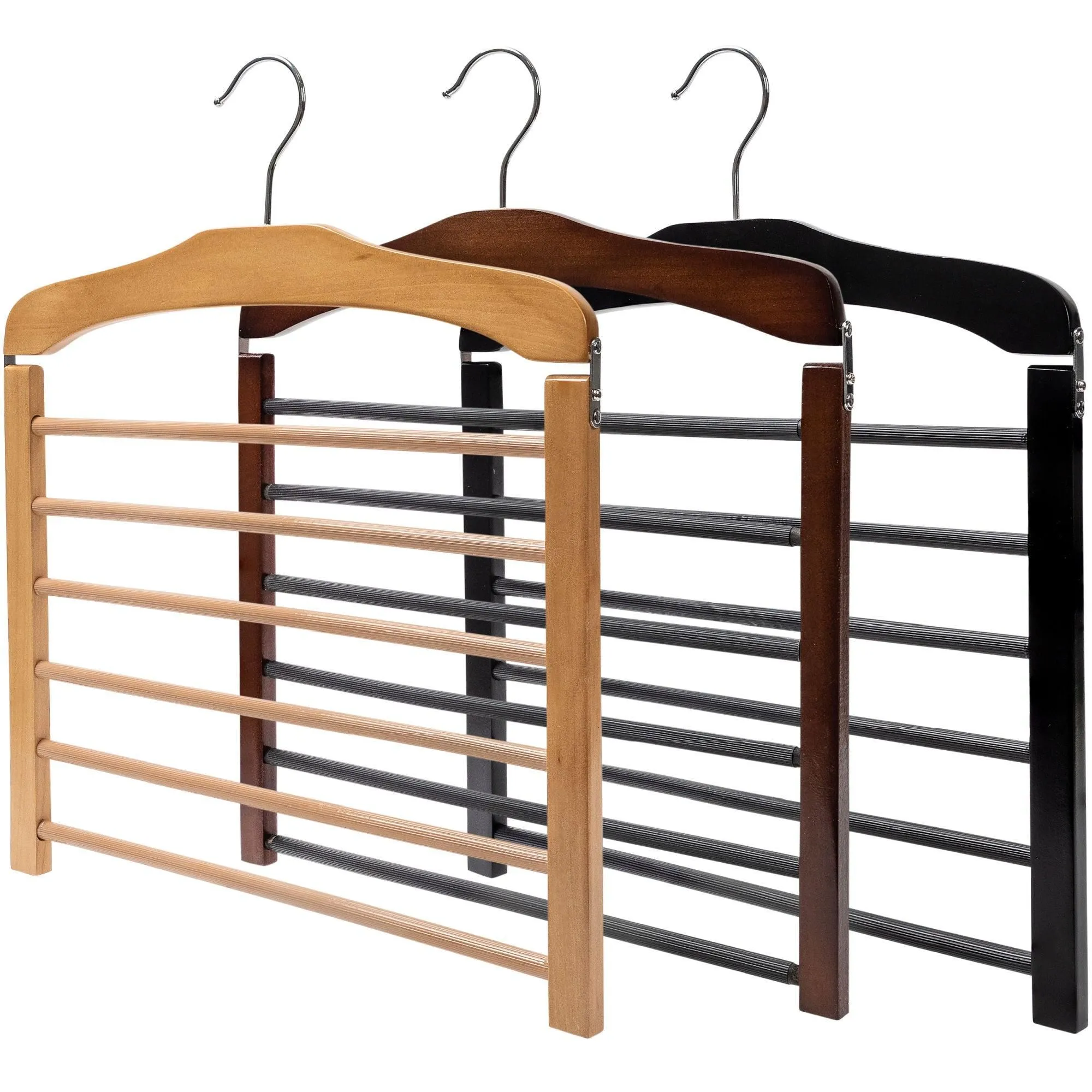 Tiered Black Wooden Pant Hanger - Extra Thick Timber & Wood Bar - Sold 1/5/10