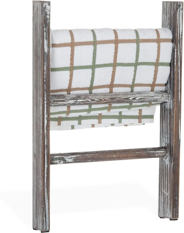 Torched Wood Countertop 16-Inch Ladder Kitchen / Hand Towel Rack