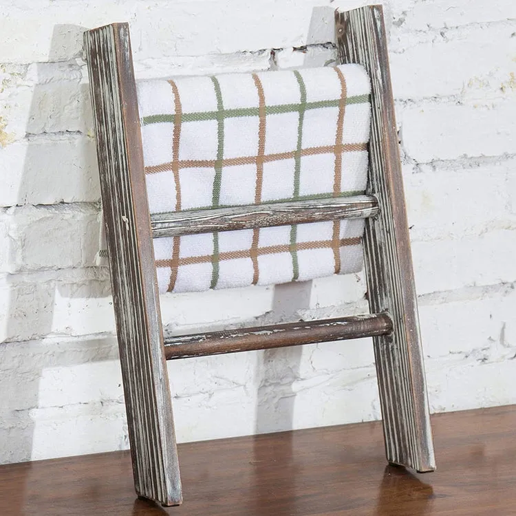 Torched Wood Countertop 16-Inch Ladder Kitchen / Hand Towel Rack