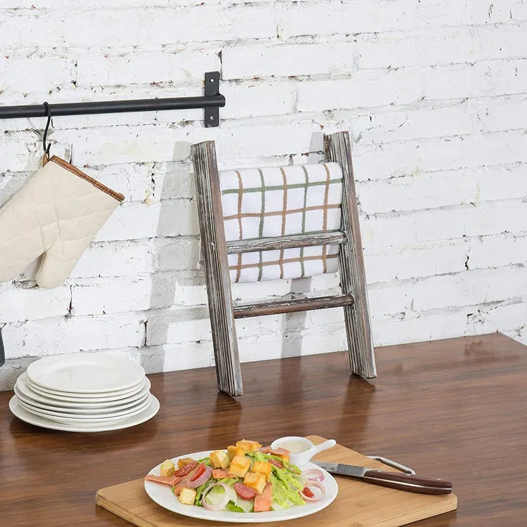 Torched Wood Countertop 16-Inch Ladder Kitchen / Hand Towel Rack