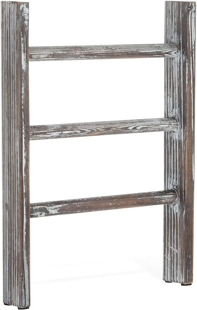 Torched Wood Countertop 16-Inch Ladder Kitchen / Hand Towel Rack